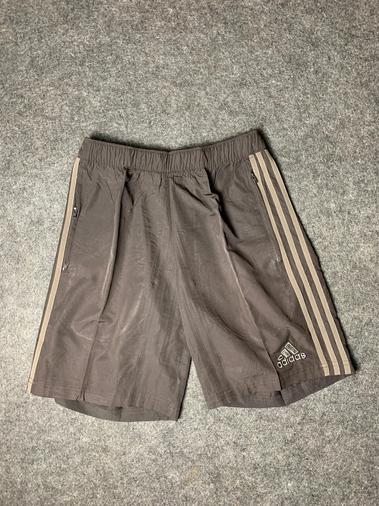 Adidas Brown Striped Shorts - Large
