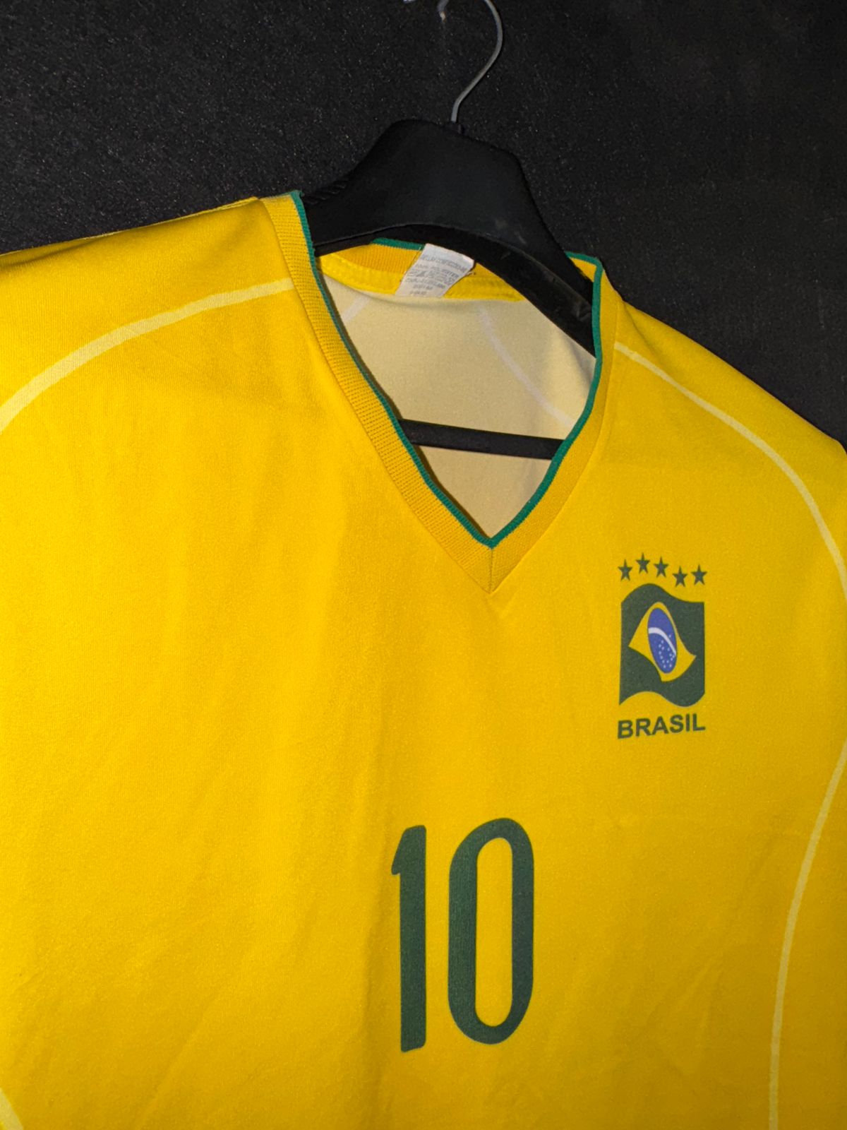 Football Yellow Brazil V Neck Shirt - Large